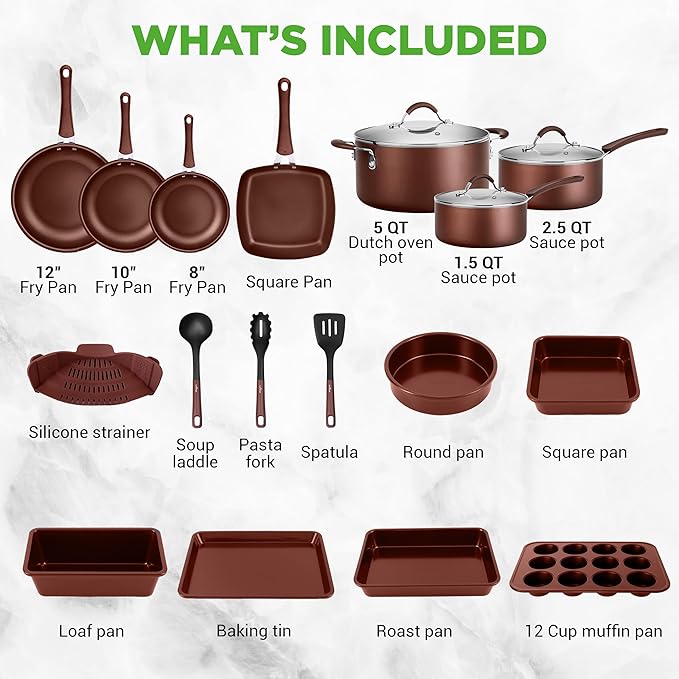 NutriChef 20 Piece Professional Home Kitchen Cookware and Bakeware, Pots and - Image 6
