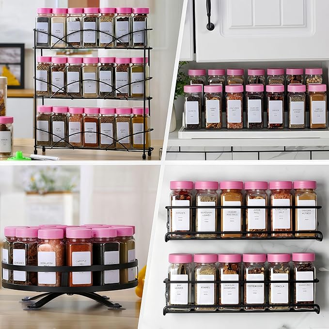 36 Glass Spice Jars with Label-4oz Spice Containers with Pink Lids and Shaker - Image 3