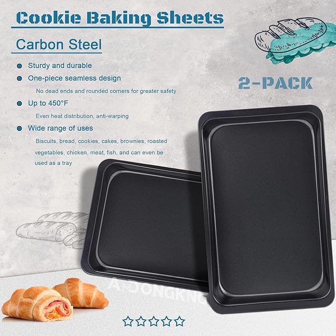Baking Sheet Pans, Cookie Tray, Nonstick Heavy Carbon Steel Bakeware, 12 X 7.5 - Image 4
