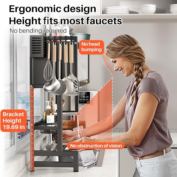 Over The Sink Dish Drainer Drying Rack 3 Tiers - Image 6
