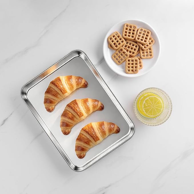 LIANYU Stainless Steel Tray for Baking, 9.2x7” Small Cookie Baking Sheet Pan - Image 6