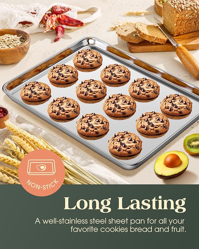 Baking Sheet Set of 2, Commercial Grade Stainless Steel Cookie Sheets - Image 7