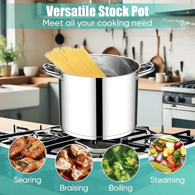 E-far 14 Quart Stainless Steel Stock Pot, Heavy Duty Induction Stockpot - Image 4