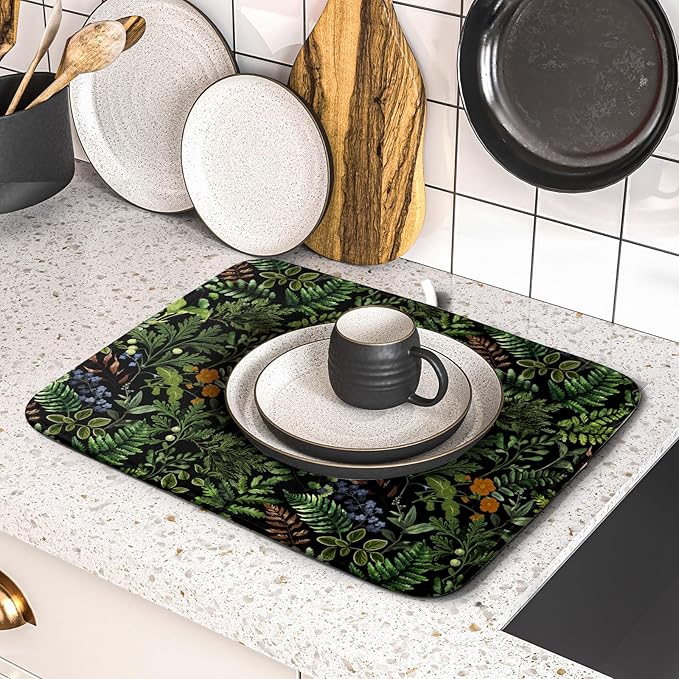 Black Sage Green Plant Dish Drying Mat - Image 5