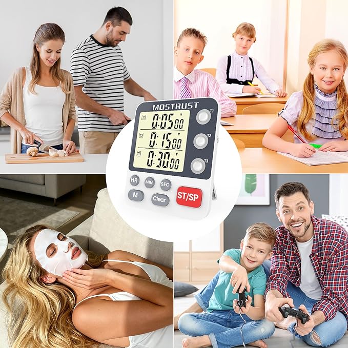Digital Dual Kitchen Timer, 3 Channels Countdown Triple Timer - Image 7