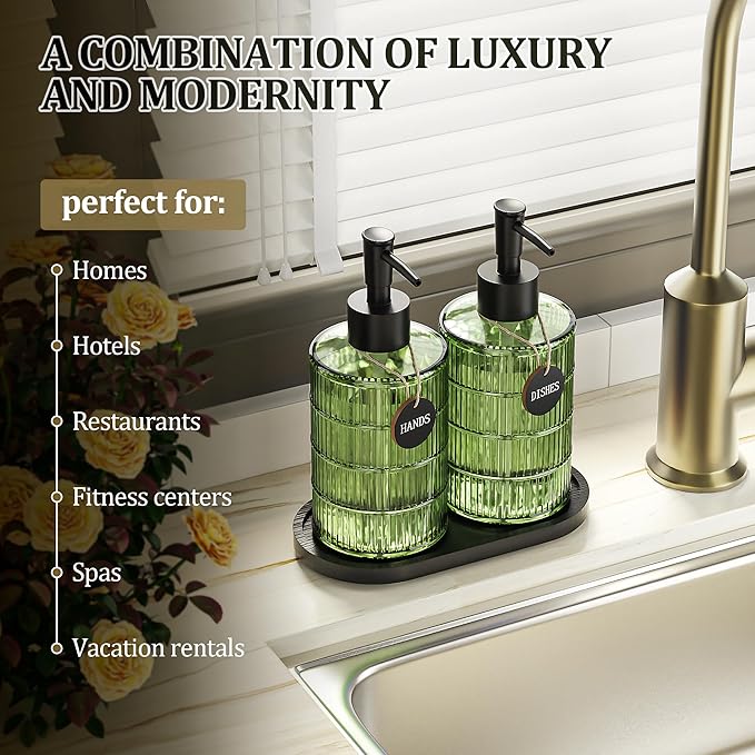 MASADI Soap Dispenser Set with Bamboo Tray, Dish and Hand Soap Lotion Dispenser - Image 2