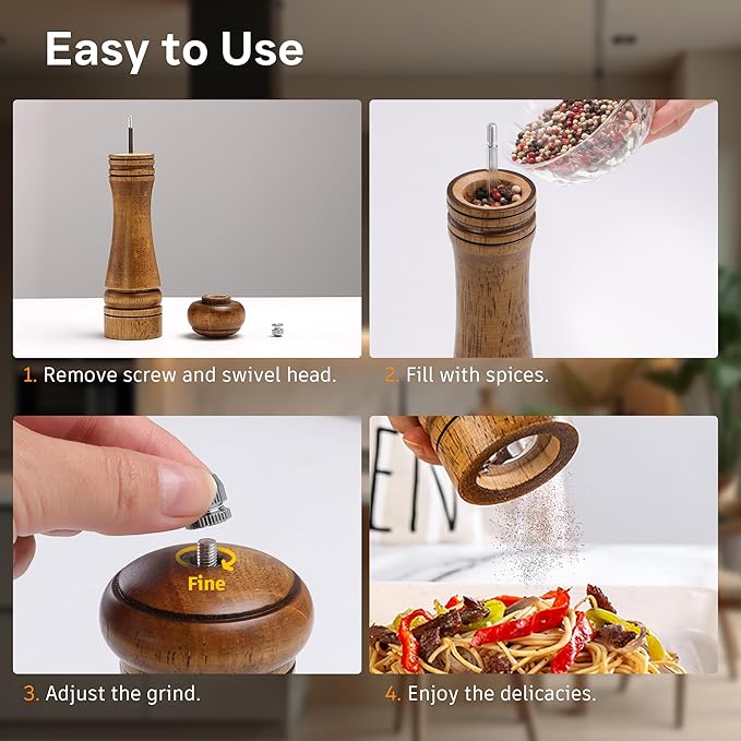 Wood Salt and Pepper Grinder, Salt Grinder and Pepper Mill, Oak Wood Shakers - Image 5