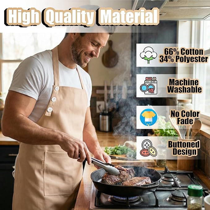 TOSHE Kitchen Apron Waterdrop Resistant Cotton Apron - Image 3