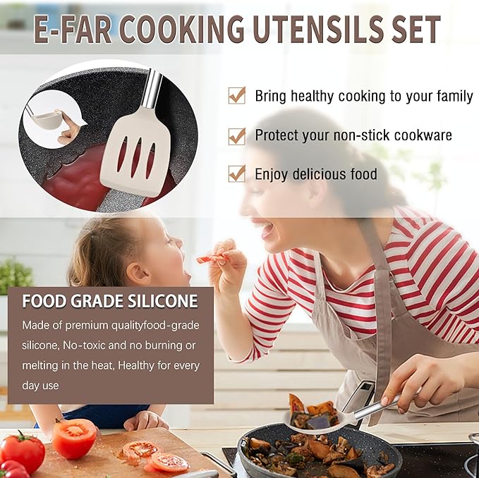 E-far Silicone Cooking Utensils Set, Heat Resistant Kitchen Spatulas Turner - Image 6