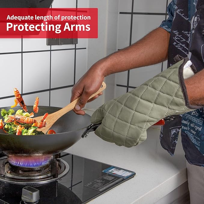ARCLIBER Oven Mitts Heat Fire Resistant Oven Mitts 425 ° F, Quilted Terry Cloth - Image 3