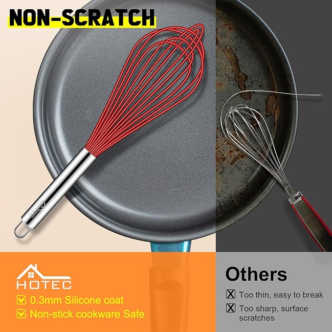 HOTEC 4 Pieces Silicone Whisks Set, Wire Balloon Whisks - Image 8