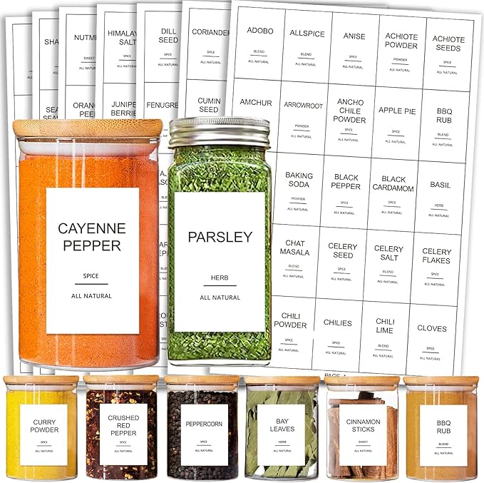 GPOVVIMX 191 Spice Jar Labels Preprinted Minimalist Stickers by GPOVVIMX