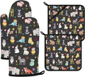 Cute Animals Oven Mitts and Pot Holders Sets 4Pcs, Extra Long Oven Gloves by VisittheDuibelproduct