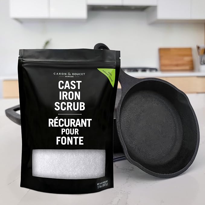 CARON & DOUCET - Cast Iron Cleaning Bundle - Cast Iron Soap & Cast Iron Scrub - 100% Plant Based Formulation & Best for Cleaning Care, Washing, Restoring & Seasoning Skillets, Pans & Grills