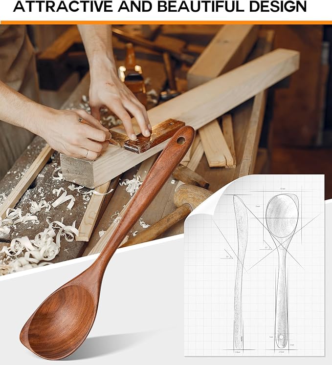 Wooden Spoons for Cooking, Natural Premium Teak Wood Corner Spoon, Good Grip - Image 5
