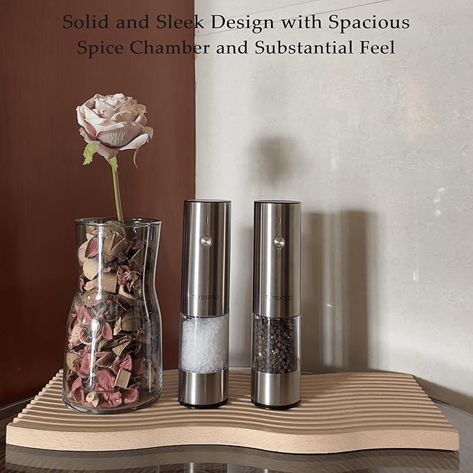 Electric Salt and Pepper Grinder Set, USB Rechargeable, Stainless Steel - Image 7
