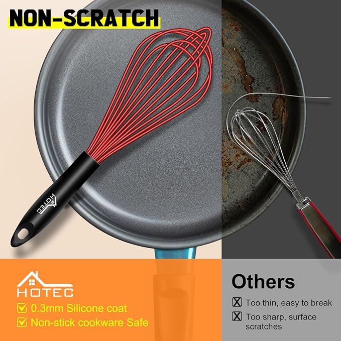 HOTEC 4 Pieces Silicone Whisks Set, Wire Balloon Whisks Egg Beater, Non-slip - Image 6