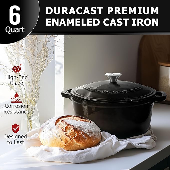 MUELLER HOME 6 Quart Enameled Cast Iron Pot Dutch Oven, Heavy-Duty Oven-Safe up - Image 2