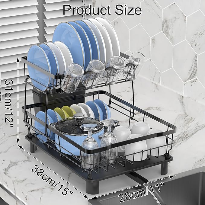 Small 2 Tier Dish Drying Rack, Space Saving Dish Racks - Image 7