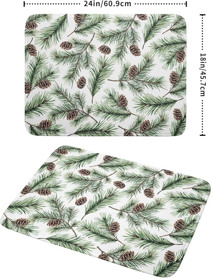 Winter Dish Drying Mat for Kitchen Counter Pine Needle Cone Festival Xmas - Image 2
