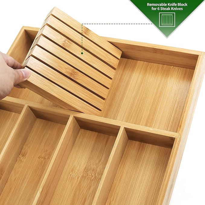 VaeFae Bamboo Silverware Organizer, Utensil Holder - Image 4