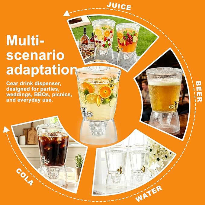 1.6 Gallon Drink Dispenser for Parties, 2 Pack Plastic Beverage Container - Image 5