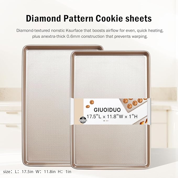 GIUOIDUO 2 Pack Half Sheet Baking Pans, Commercial Quality Baking Sheet Pan Set - Image 3