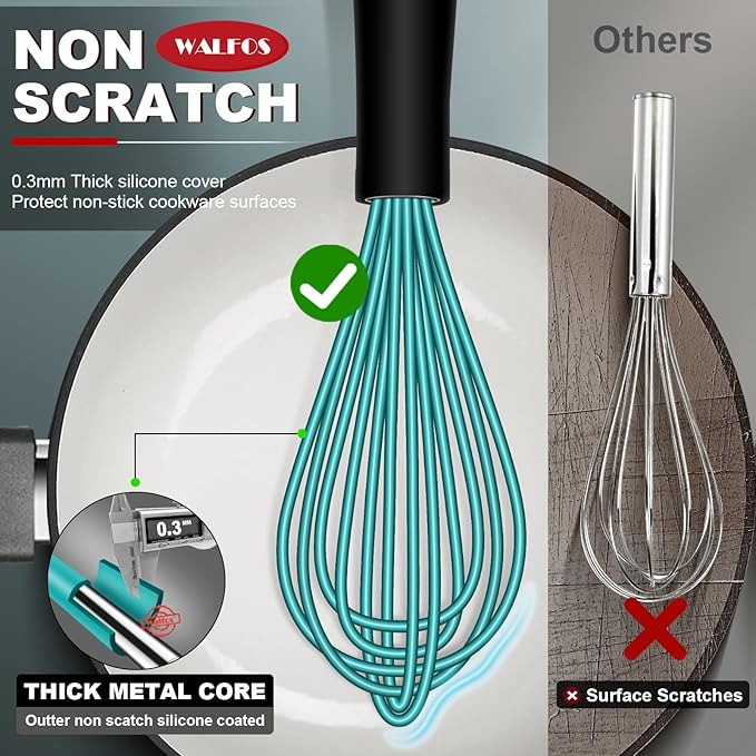 Walfos Silicone whisk, Whisks for Cooking Non Scratch, BPA Free whisk set of 4 - Image 2