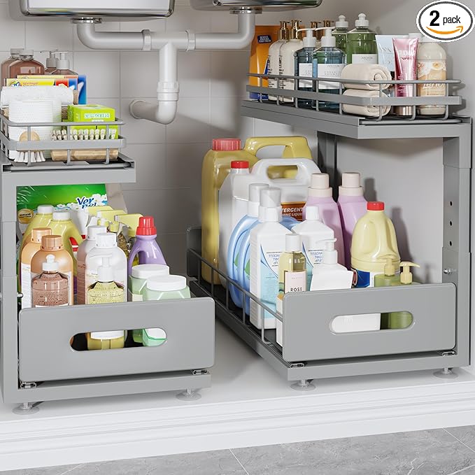 Under Sink Organizer Upgrade To Professional Rails, 2-Tier Dual Pull Out by UnderSinkOrganizer