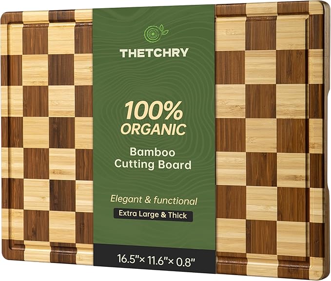 THETCHRY Bamboo Cutting Boards for Kitchen, Checkered Wooden Cutting Board by Thetchry