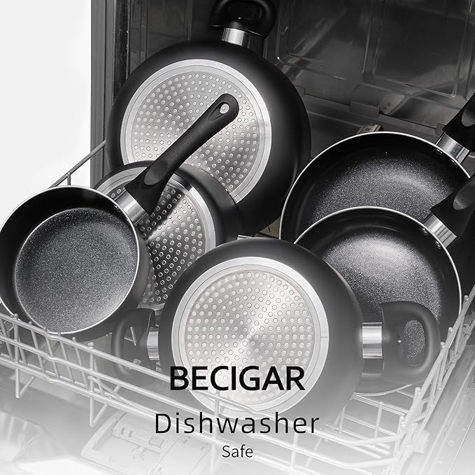 BECIGAR 8pcs Black Ceramic Pots and Pans Set, Cooking Pan Set, Cooking Pot Set - Image 6