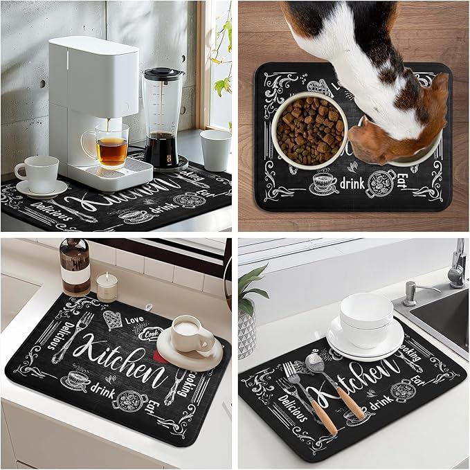 Kawani Black Coffee Bar Dish Drying Mats - Image 8