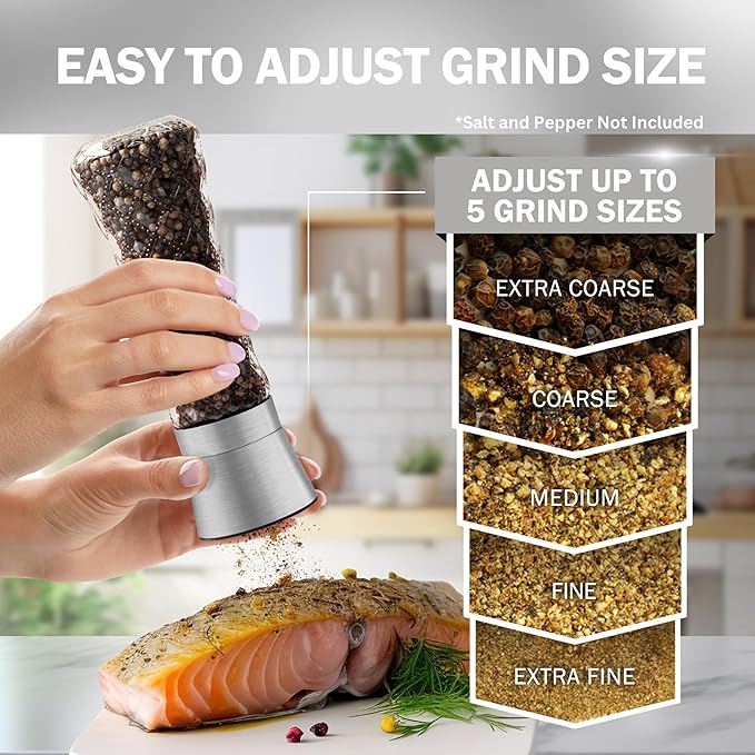 Home EC Original Stainless Steel Sea Salt and Pepper Grinder Set of 2 - Image 3