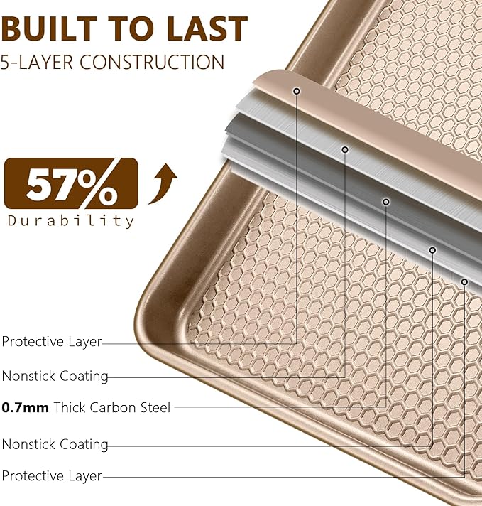 Wildone 2 Pack Half Sheet Baking Pans, Honeycomb Embossed Nonstick Baking Sheet - Image 3