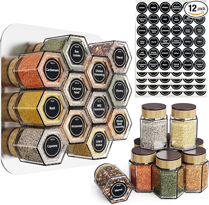 vetacsion set of 12 magnetic glass spice tins by HOMESTORAGE