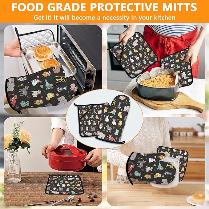 Cute Animals Oven Mitts and Pot Holders Sets 4Pcs, Extra Long Oven Gloves - Image 7