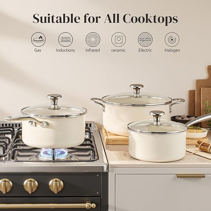 Redchef Cooking Pot Set Induction 5Qt, Saucepan Set 2.5/3.5Qt Nonstick Ceramic - Image 8