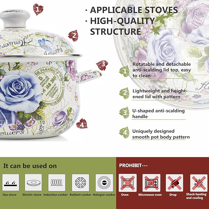 Retro Flower Enamel Stockpot - Image 2