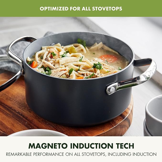 GreenPan Valencia Pro Hard Anodized Healthy Ceramic Nonstick 5QT Stock Pot - Image 3