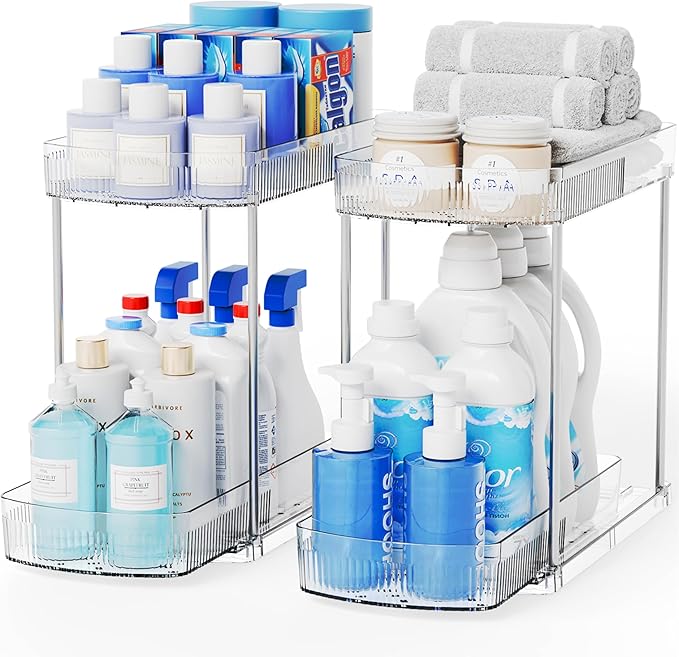 2 Pack Large Pull Out Bathroom Organizers and Storage, 2 Tier 12.8″ Tall - Image 9