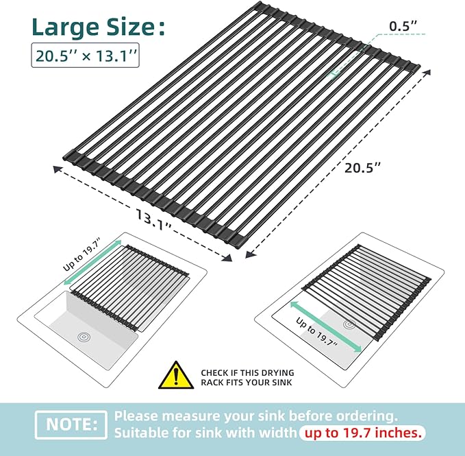 Ohuhu Over The Sink Dish Drying Rack, 20.5" W x 13.1" L Rolling Dish Drainer - Image 2