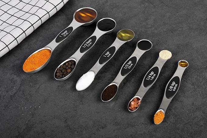 Magnetic Measuring Spoons Set of 6 Stainless Steel Dual Sided Stackable Teaspoon - Image 5