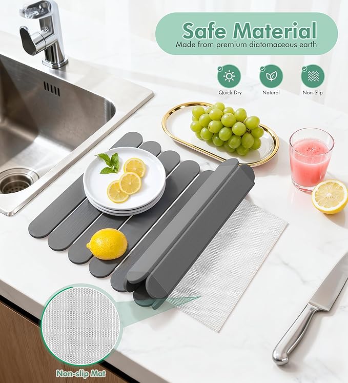 Large Stone Dish Drying Mat for Kitchen Counter, Quick Dry Diatomaceous Earth - Image 3