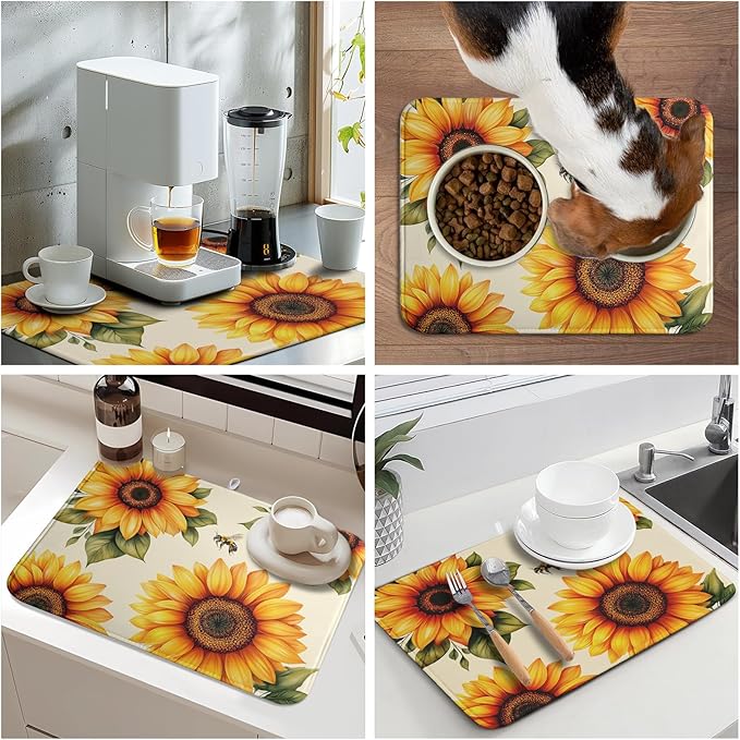 Spring Summer Dish Drying Mat 18x24 Inch Absorbent Reversible Sunflower Drying - Image 8