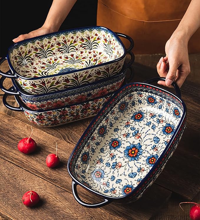Vintage Style Tulip Flower Pattern Ceramic Bakeware Casserole Dish Baking Pan - Image 5