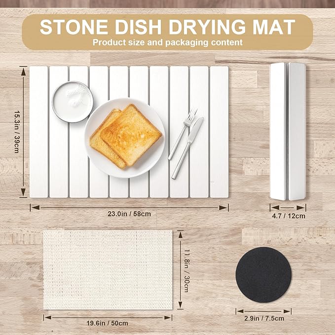 cuomaop Stone Dish Drying Mat for Kitchen Counter, 23x15.3 Inch Large - Image 5