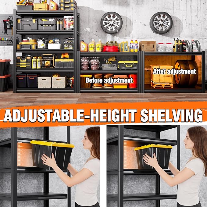 71" Hx35 Wx16 DMetal Garage Shelving 5 Tier Storage Shelves, Adjustable Heavy - Image 4