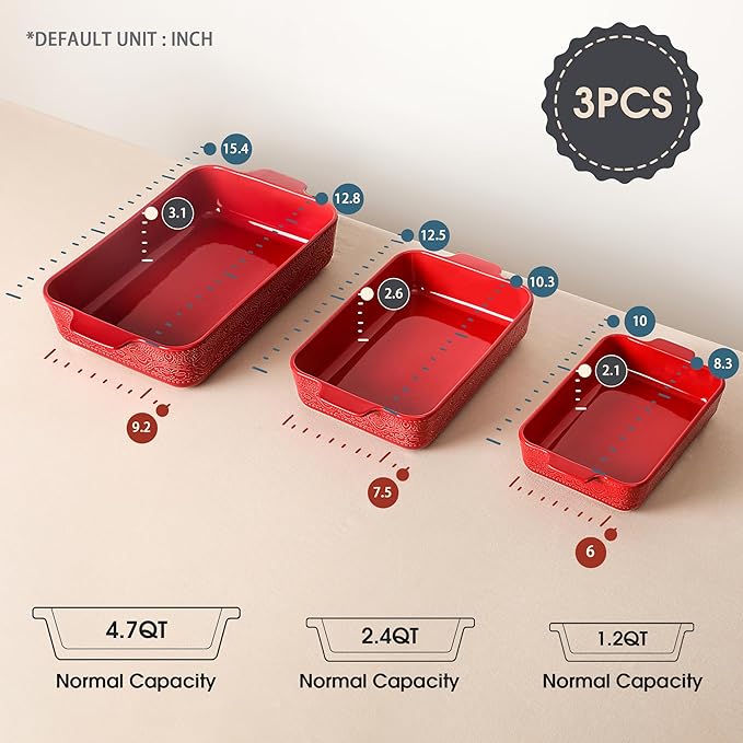Ceramic Baking Dish Set of 3, Casserole Dishes - Image 2