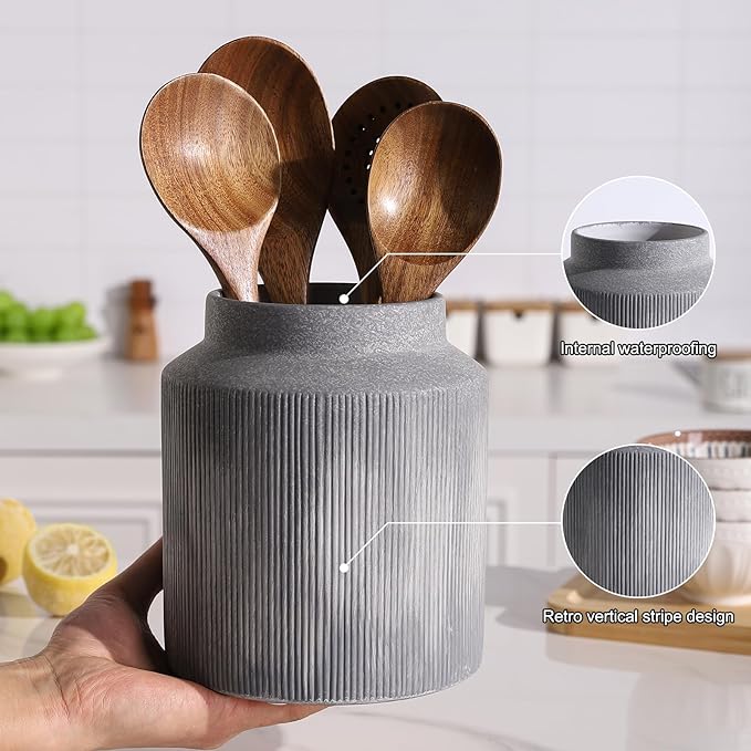 Farmhouse Ceramic Farmhouse Kitchen Utensil Holder - Image 4