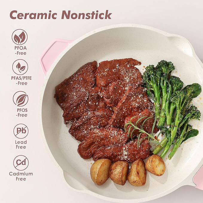 SENSARTE Nonstick Skillet with Lid 12-inch, 5QT Ceramic Deep Frying Pan - Image 2